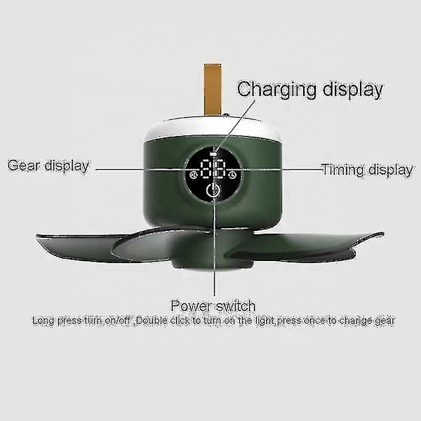 Bärbar Campingfläkt med Lykta - 8,3 tum i Diameter, USB Laddningsbar Batteridriven Tältfläkt, Liten Bärbar Takfläkt, Hängande Fläktkrok