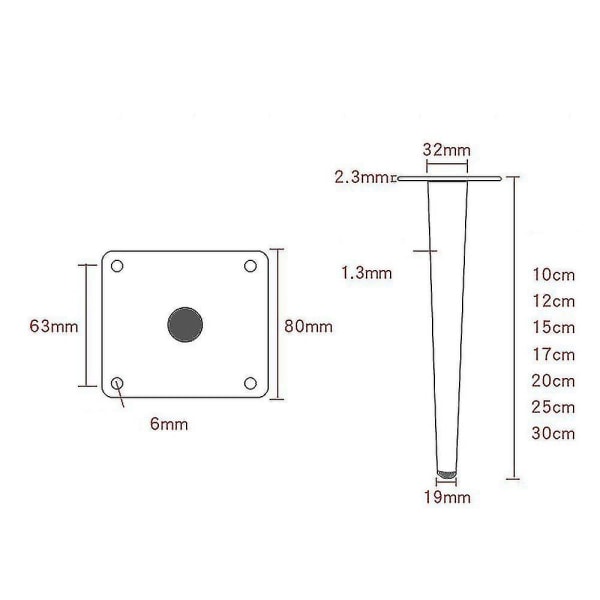 Sæt af 4 Møbelben, lige Sofa Ben, Bordben Skab Ben Sengeskab Metal Ben Black gold 15cm