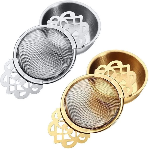 2 Rostfria Te-Sil med Droppskål, Rostfritt Te-Infuser Droppfilter Infuser