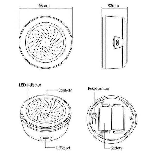 ZigBee NEO 90DB Ljud- och Ljussensor Tuya Smart Life Inbyggd Sirenlarmsensor