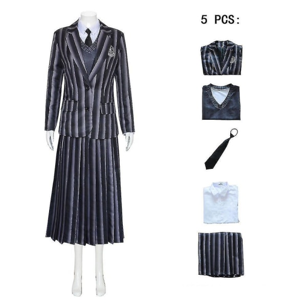 Kvinna Wednesday Addams Kostym Nevermore Uniform Skjorta Kavaj Slips Peruker Outfit One size Outfits(no Wig)