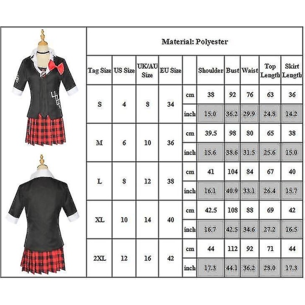 Danganronpa Enoshima kostumesæt Uniform Jakke+skjorte+slips+nederdel+sløjfe+halsbånd Outfitsæt XL