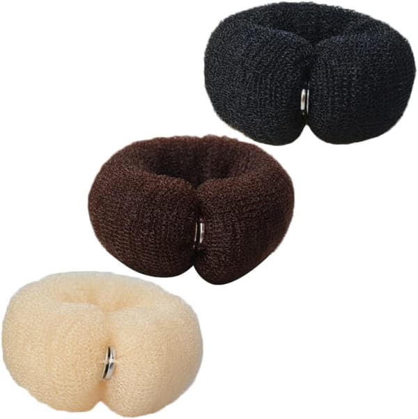 3 stk. elastiske hårelastikker Hår Donut Knold Maker Nylon Stylingværktøj til kvinder Spænde Sort Kaffe Elfenben Farver Egnet
