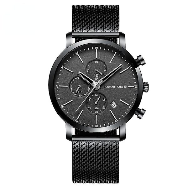 Forretnings Casual Kalender Herre Ur Sort Rustfrit Stål Mesh Rem Vandafvisende Kvarts Ur 109 black scale
