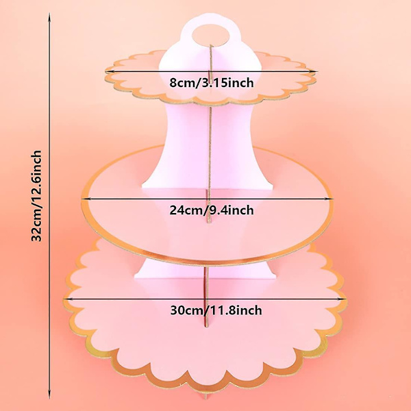 2-pack Papperskakställ, 3-vånings Cupcakesställ Dessert Bakverkstorn Runda Kakställ Rose