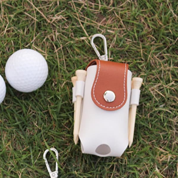 PU Läder Golfbollshållare Midjeväska Brun Liten Golfbollsförvaring med Tee Organizer