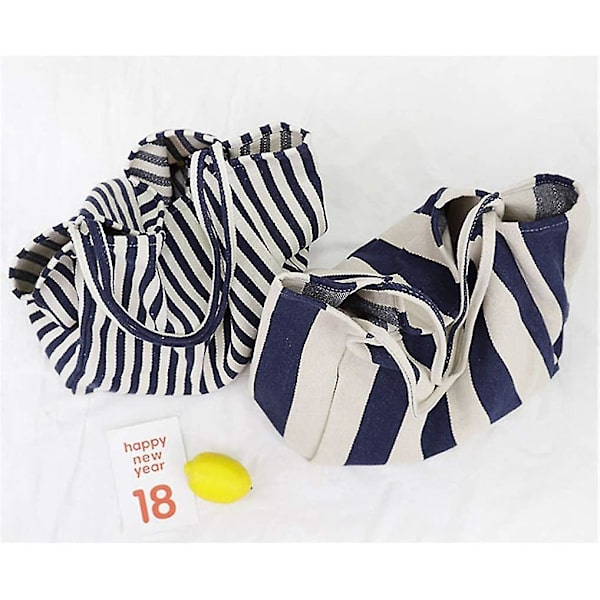 Dames Stripete Canvas Skulderveske, Strandveske Stor Kapasitet Svart Bred Stripe