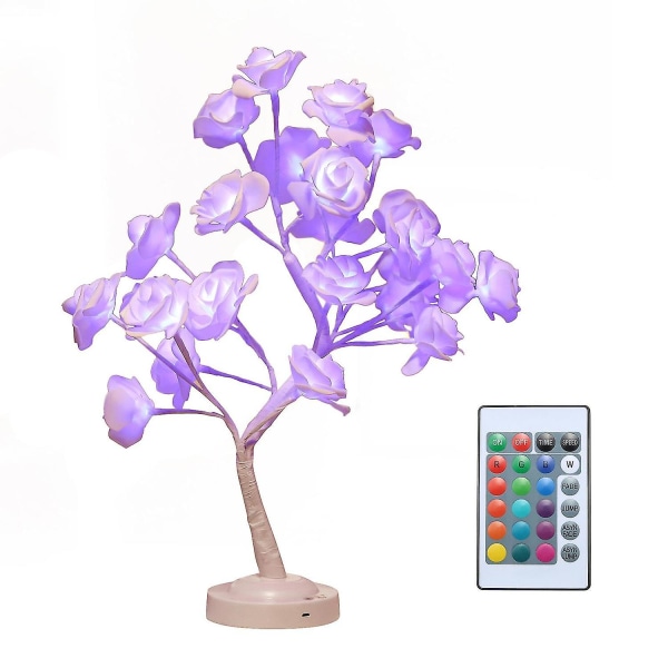 Opplyste Rose Blomster Lampe Remote Bordplate Bonsai 16 farger 9887 | Fyndiq