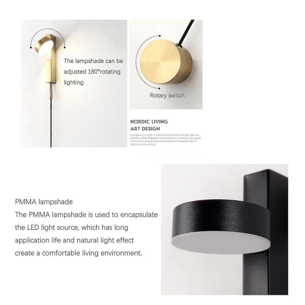 Sängbord Vägglampa Led12w Rotatable Svart