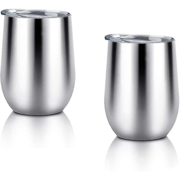 2 st Isolerad Vinglas med Lock, 12 Oz Rostfritt Stål Vinglas Dubbelvägg