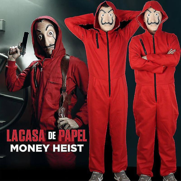 Salvador La Casa De Papel Fancy Up Kostym Money Heist Jumpsuit Mask Rollspel Prestanda Outfit M Only Costume