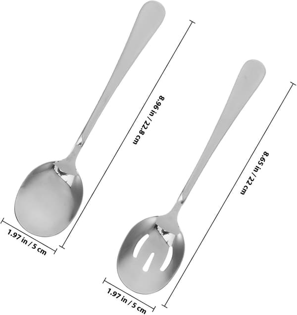 10 stk. serveringsskjesett i rustfritt stål inkluderer 5 solide og 5 hullsleiver, elegant polert