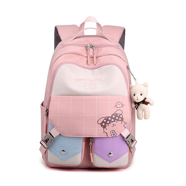 Cute Multi-pocket Nylon School Backpack For Student Girls Boys Youth Bookbag