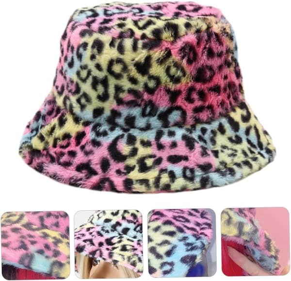 Varm hat til efterår vinter leopard fiskerhat plys spandkasket fuzzy leopard behagelig