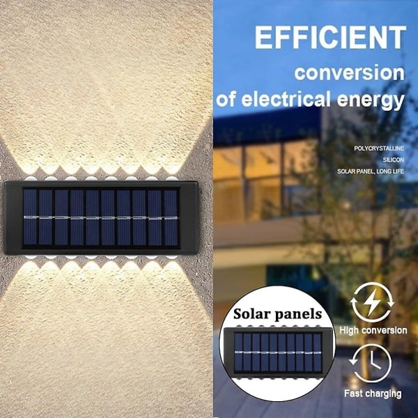 2 stk Solcelled Utendørs Vegglampe Vanntett 16 LED Veranda Gjerde