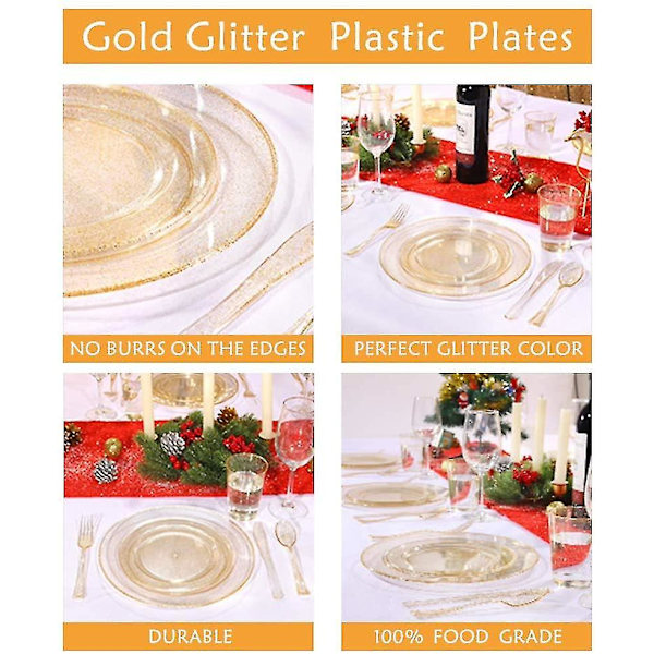 40 stk Gull Plasttallerkener Engangs Gull Glitter Forrettstallerkener
