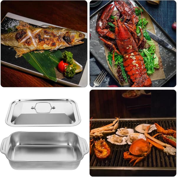 Rustfrit Stål Grillet Fiskefad Skaldyrsfad Rektangulær Bærbar Stegepande Materiale i Rustfrit Stål