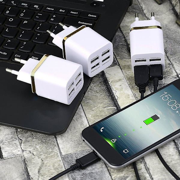 Universal 4-ports USB Reisevegglader EU-pluggadapter