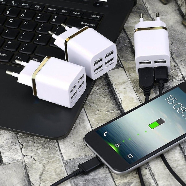 Universal 4-ports USB Reseladdare för Vägg med EU-kontakt