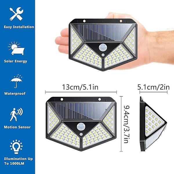 Solcelle Vegglamper Utendørs 100 LED 3 Moduser 270 Vinkel IP65
