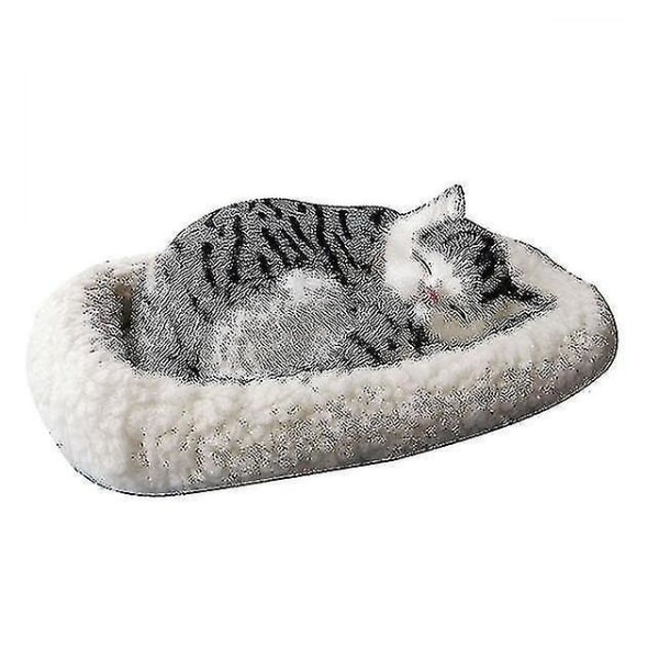 Realistic Sleeping Plush Toy Breathing Cat Furry Dog Stuffed Toy With Mat Animals Decor