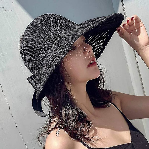 Solskyddande Halmhatt för Kvinnor, Bredbrättad Strandhatt, Solvisir, Bucket Cap, Boonie Solhatt