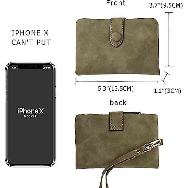 Kvinders Lille Bifold Clutch Pung Slank PU Læder Håndledsrem Håndtaske Damer Lynlås Penge Organiseringsmøntpung Med ID-Kortsvindue