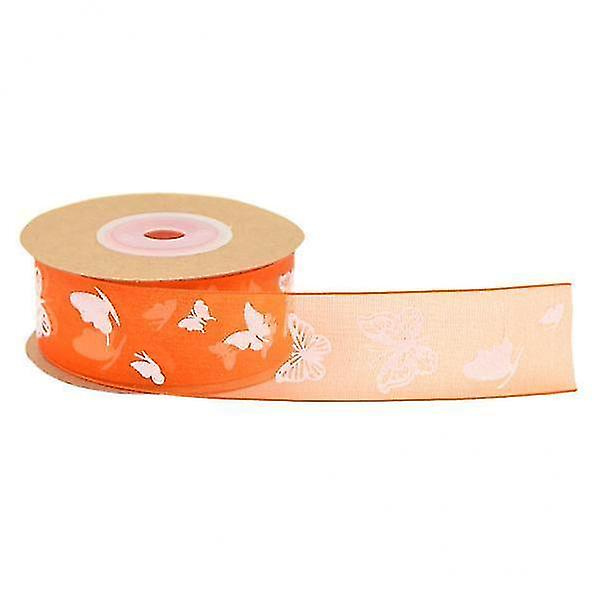 2x10 metriä Perhonen-Painettu Chiffon Nauha Koriste 25mm Oranssina