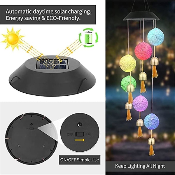 Solar Butterfly Wind Chimes Udendørs Rice Ball Farve Skiftende Decor