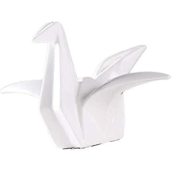 Keramisk origami kranfigur statue Håndlaget kranformet statue for dekorasjon av hjemmet - Hvit, S-yuhao