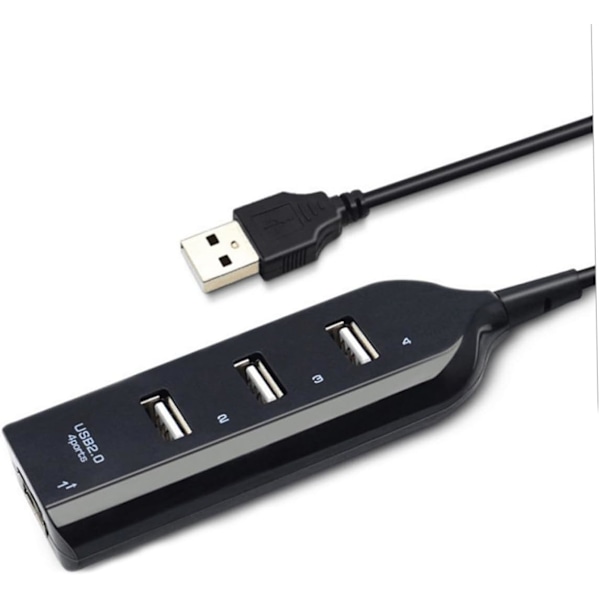 4 Port 2.0 Hub Splitter Höghastighetsdatahubb LED-indikator för Bärbara Datorer PC Svart Kompatibel 10/8/7