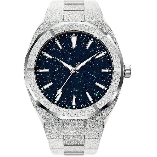 Vattentät Kvartsarmbandsur i Rostfritt Stål med Korund Stjärnhimmel Urtavla för Män Rose shell starry sky dial