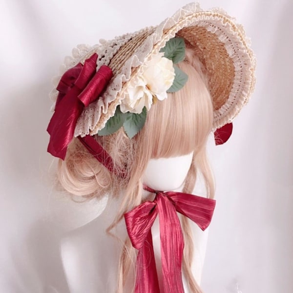 Monivärinen ranskalainen Bonnet-hattu Auringonsuojahuttu Olkihattu Lolita-hattu Naisille ja Tytöille Blue