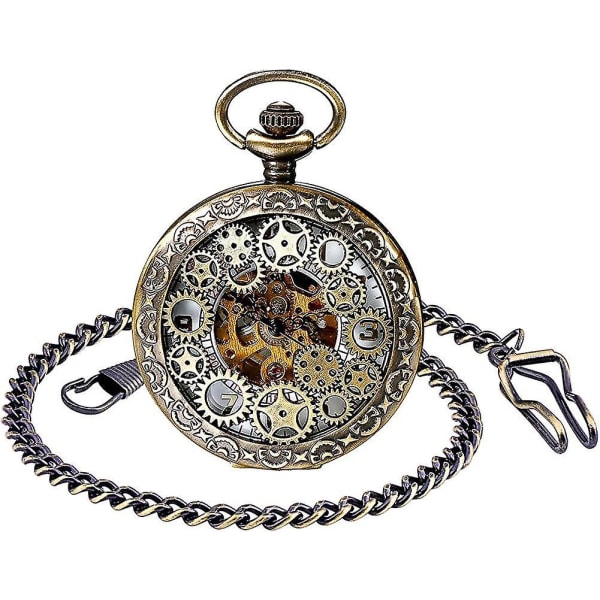 Mäns romerska siffror Skala watch med halsband Kedja Analog manuell Windin Gift