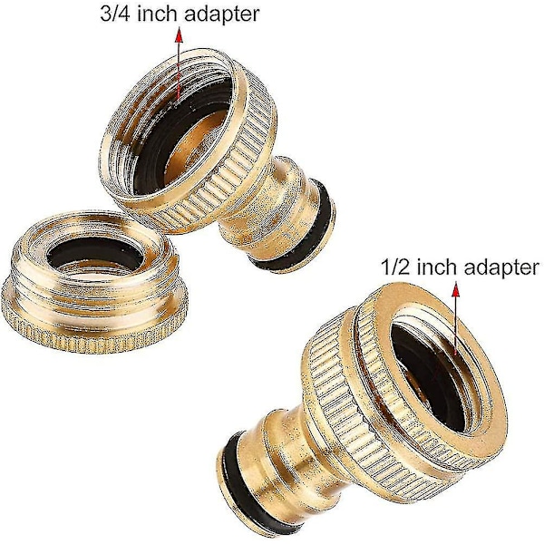 Messinghane-adapter sæt: 1/2-3/4 tommer adapter. 1/2 '' slangekobling