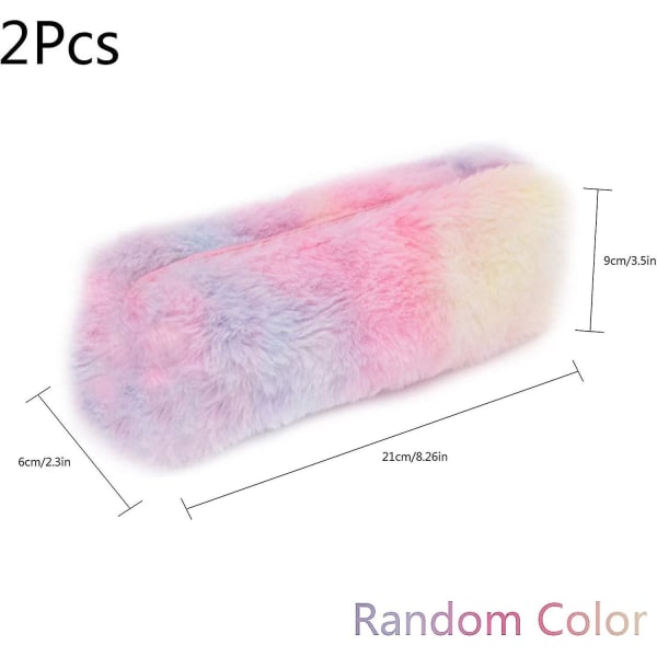 Plysch Rainbow Case För tjejer Fluffigt Case Söt Rainbow Pennhållare Mjukt Case Fluffig Pennväska Sminkpåse Färgad Sto
