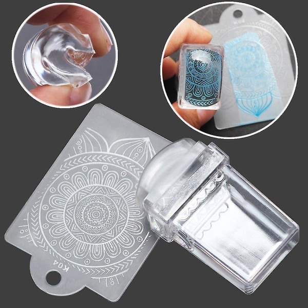 2 stk Transparent Stempel for Neglekunst i Silikon med Skrape