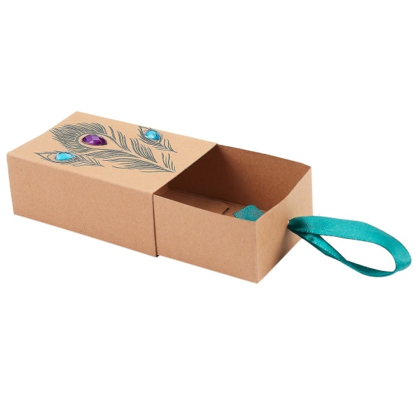 Feather Drawer Box Design Bryllupsrekvisita Kunstig Rhinestone Kraft Paper Gift Box Gift Box