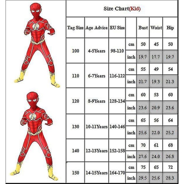 The Flash Superhjälte Kostym Prestanda Outfit För Barn Pojkar Män 160