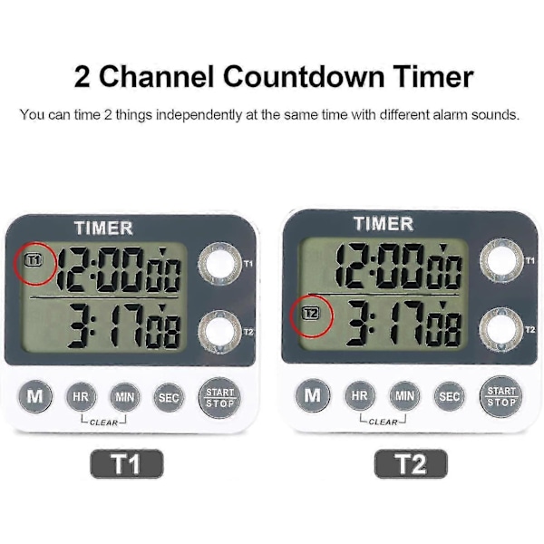 Digitaalinen Keittiöaika-ajastin Magneettinen Suuri Näyttö Alaslaskuajastin Kellon 2 Kanavaa Ryhmiä 99 Tuntia