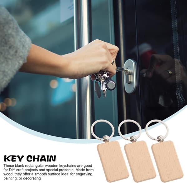 Rektangulära nyckelringämnen i trä 10 st Obehandlat trä DIY Hantverksmaterial Lätta graveringsbrickor