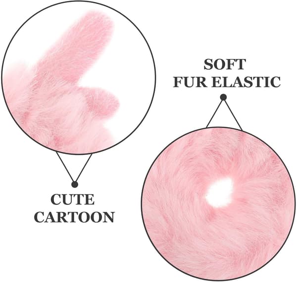 Faux Fur Pompom Hårbånd Fluffy Scrunchie Hårtilbehør til Kvinder og Piger Blød Elastisk Sød Pink Gevir Design Vinter