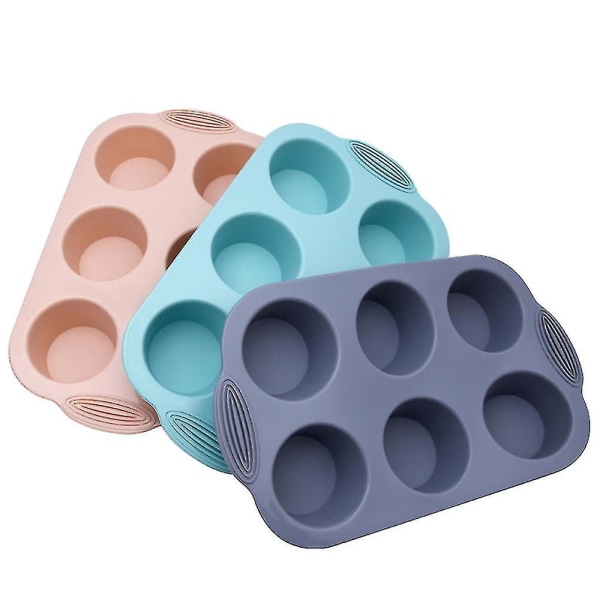 Mini Muffins 6-hulls rundform i silikon gjør-det-selv-verktøy 32,2x18 cm (rosa)