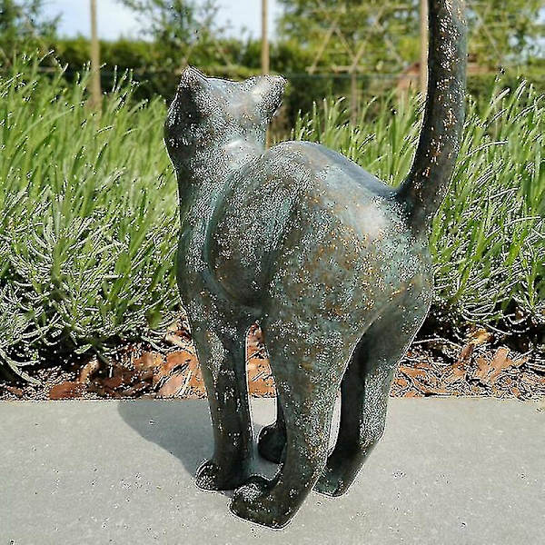 Smuk Katteskulptur Med Afrundet Ryg Havedekoration Harpiks Udendørs Græsplæne Have Skulptur