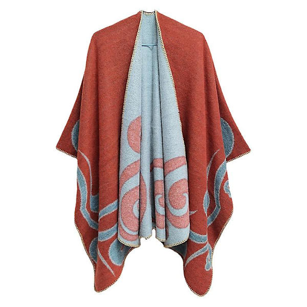 Dame Poncho Sjal Vendbar Oversized Poncho Kappe Trykt Tæppe Sjal Cardigan coral