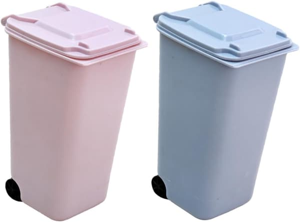 2 stk 650 ml Mini Skrivebordsøppelbøtter Multifunksjonelle Søppelbøtter med Lokk
