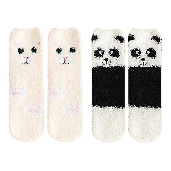 2 Par Fluffy Sokker Komfortable Strømper Varme Korallfleece Gulvsokker