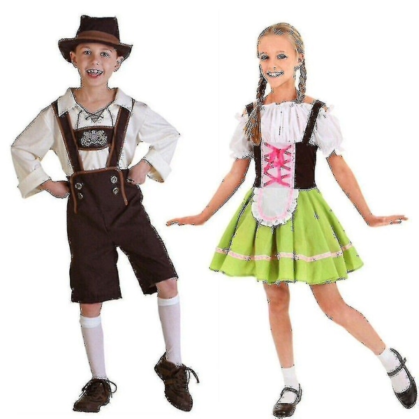 Barn bayerska Lederhosen tyska Oktoberfest Shorts öl kostym 135-145cm Girls