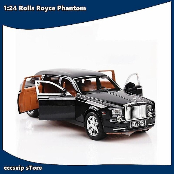 1:24 Rolls Royce Phantom Metalliauto Leikkiauto Seosauto Valumuotti ja Leikkiauto Lapsen Automallilelu (musta)