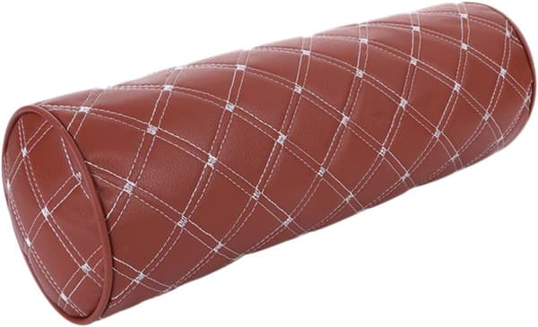 Bil Multifunktionell Nack- och Midjekudde, Brun Läder Vit Söm